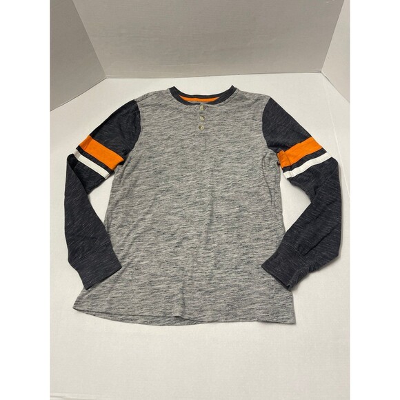 Cat & Jack Long Sleeve Henley Shirt Size L (12-14) Gray/White/Orange - Picture 5 of 5